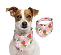 Pink Strawberry With Green Leaves Flower,Dog Bandanas Cotton Pet Scarf Adjustable Bibs for Pet,L