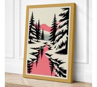 Pink Stream Through Conifers Canvas Wall Art Print 18x12 Inch