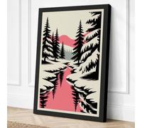 Pink Stream Through Conifers Canvas Wall Art Print 18x12 Inch (46 x 30 cm)