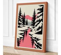 Pink Stream Through Conifers Canvas Wall Art Print 30x20 Inch