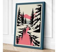 Pink Stream Through Conifers Canvas Wall Art Print 30x20 Inch (76 x 51 cm)