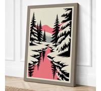 Pink Stream Through Conifers Canvas Wall Art Print 30x20 Inch (76 x 51 cm)