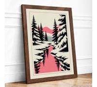 Pink Stream Through Conifers Modern Framed Wall Art Print A1