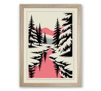 Pink Stream Through Conifers Modern Framed Wall Art Print A1 (84.1×59.4cm) Oak, Wall Decor for Living Room, Bedroom, Office & Home, Ready to Hang, Art Gift