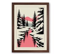 Pink Stream Through Conifers Modern Framed Wall Art Print A1 (84.1×59.4cm) Walnut, Wall Decor for Living Room, Bedroom, Office & Home, Ready to Hang, Art Gift