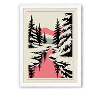 Pink Stream Through Conifers Modern Framed Wall Art Print A2 (59.4×42cm) White, Wall Decor for Living Room, Bedroom, Office & Home, Ready to Hang, Art Gift