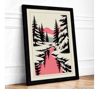 Pink Stream Through Conifers Modern Framed Wall Art Print A3 (42×29.7cm)