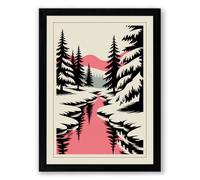 Pink Stream Through Conifers Modern Framed Wall Art Print A3 (42×29.7cm) Black, Wall Decor for Living Room, Bedroom, Office & Home, Ready to Hang, Art Gift