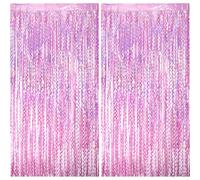 Pink Streamer Backdrop Tinsel Curtains - MALANKU Wavy Glitter Foil Curtains Photo Booth Props for Birthday Engagement Hen Girls Party Decoration, 2 Pack