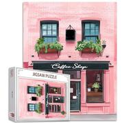 Pink Street Scene 1000 Piece Jigsaw Puzzle for Adults - Challenging Game Night Puzzle - Seaside Townscape - 27"x20" Finished Size - Home Wall Decor & Gifts
