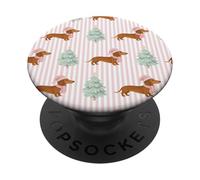 Pink Stripe Dachshund Christmas Holiday Pastels PopSockets Adhesive PopGrip