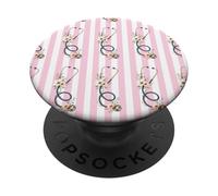Pink Stripe Floral Stethoscope Pattern Nurse Practitioner PopSockets Adhesive PopGrip