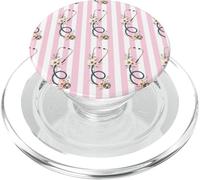Pink Stripe Floral Stethoscope Pattern Nurse Practitioner PopSockets PopGrip for MagSafe