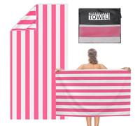 Pink Stripe Large Beach Towel,Microfibre Beach Towel,160x80cm Extra Large Sand Free Beach Towels for Adults,Soft and Lightweight Quick Dry Beach Towels,with Mesh Bag,for Bathroom Swimming Yoga Gym
