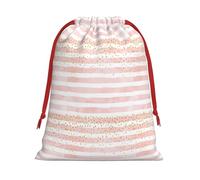 Pink Stripe Printing Soft Drawstring Gift Bag With Red Ribbon Durable For Christmas Halloween For Adults Gifting