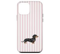 Pink Striped Black and Tan Dapple Dachshund Case for iPhone 12 mini