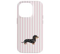 Pink Striped Black and Tan Dapple Dachshund Case for iPhone 14 Pro