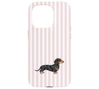 Pink Striped Black and Tan Dapple Dachshund Case for iPhone 15 Pro