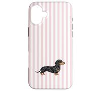 Pink Striped Black and Tan Dapple Dachshund Case for iPhone 16 Plus