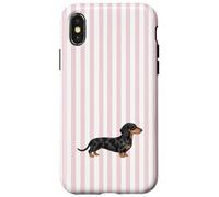 Pink Striped Black and Tan Dapple Dachshund Case for iPhone X/XS