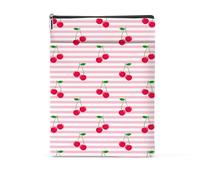 Pink Striped Cherry Decor Book Lovers Gifts Waterproof Book Sleeve Books Pouch Books Protector with Zipper and Front Pocket Bookish Gifts Cover Case for Women Girl Readers Reading Accessories