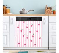 Pink Striped Cherry Dishwasher Magnet Cover for Door Front, Large Metal Decorative Kitchen Dishwasher Panel Decal Refrigerator Magnetic Decor Sticker 58 x 66 CM