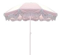 Pink Striped Garden with Tassel Tiltable Beach Outdoor Patio Parasol Sunshade and Sun Protection White Umbrella Pole Without Base,2m (Size : Parasol+Base)