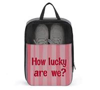 Pink-Striped with How Lucky are We Shoe Bag for Travel Daily Use Anti-dust Storage Carrier Golf Shoe Pouch