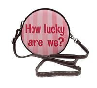 Pink-Striped With How Lucky Are We Women Round Crossbody Bags Leather Sling Bag Purse