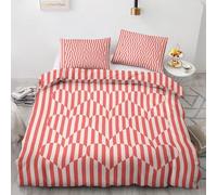 Pink Stripes Duvet Cover Double Heart Bedding Quilt Cover 3 Pcs, 3D Stripes Print Reversible Bedding Set Ultra Soft Brushed Microfiber Bed Set Bedroom Decor, 2 Pillowcases b5463