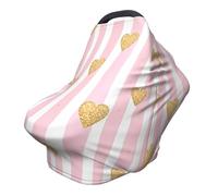 Pink Stripes Nursing Cover 360° Full Coverage Galaxy Heart Stretch Scarf for Breastfeeding and Car Seat Cover Fit for Most Pushchairs and Prams
