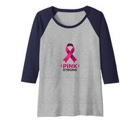 Pink Strong Breast Cancer Awareness Ribbon Support Raglan Baseball Tee, Women, Navy/Athletic Heather, XL