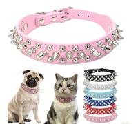 Pink Studded Dog Collar for Small Dogs, Mushrooms Rivet Spiked Cat Collar Protective Pet Neck Faux Leather Male Spike Puppy Collars for XXS XS Small Medium Large Boy Dogs Kitten Goat, S