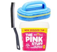 Pink Stuff miracle cleaning paste 850g, paired with hand held cleaning sponge brush and hard bristle crevice brush for those hard to reach places and corners in home, bathroom grout and kitchen
