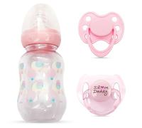 Pink Style Pacifier and Bottle 2 Piece Set Safest Reborn Baby Doll Accessories（Comes with an Extra Pink Magnetic Pacifier）-01