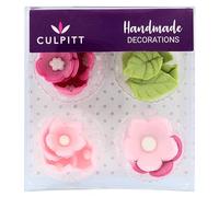 Pink Sugar Flowers & Leaves - 16 Pack