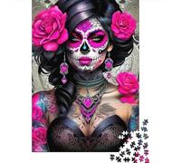 Pink Sugar Skull 1000 Piece Jigsaw Puzzle For Adults Challenging Game Stress Relief Puzzle Exercise The Memory of The Brain for The Whole for Women, Gifts for Men 500pcs (52x38cm)