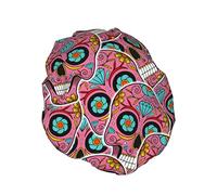 Pink Sugar Skull Shower Cap Women Waterproof Reusable PEVA Lining Adjustable Double ProtectionElastic Bath Hat for All long Hair