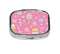 Pink Summer Ice Cream,Meta Pill Box 2 Compartment Medicine Case,Portable Organizer
