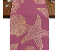 Pink Summer Table Runner, Ocean Seashell Starfish Nautical Boho Cotton and Table Linen Runner for Kitchen Dining Home Decor for Party Festival Holiday Decoration Gift 13x48in