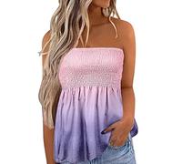 Pink Summer Tops for Women UK Strapless Bandeau Tops Boho Vest Casual Blouses Tube Top Y2K Tunic Shirt Sleeveless Tank Top Oversized T Shirts Ruched Vest for Holiday Beach Work
