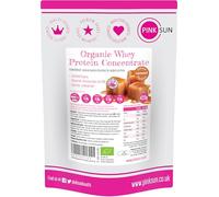 PINK SUN Organic Whey Protein Caramel Flavour 420g Concentrate Powder Shake Soy Free Grass Fed Gluten Free Vegetarian Undenatured Non GM Certified Bio UK