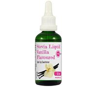 PINK SUN Stevia Liquid Sweetener Drops 50ml Vanilla Flavoured (or Caramel, Coconut, Strawberry, Unflavoured) Natural Sugar Alternative Replacement Low Carb Zero Calories Glass Alcohol Free