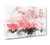 Pink Sunset Above A Forest Watercolour Canvas Print | Gallery Wrapped 30mm Frame Wall Art | 20x14 inches | Ready to Hang | Modern Landscape Picture | Living Room Bedroom Lounge Office