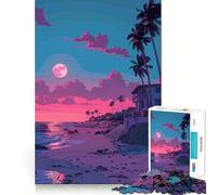 Pink Sunset Beach Adult Jigsaw Puzzles 1000 Pieces Brain Workout Toy Casual Relax Image Assembly Artistic Gift (38x52cm)