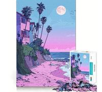Pink Sunset Beach Jigsaw Puzzles for Teenagers 1000 Piece Wise Think Toy Gentle Leisure Tight Cut Santa Wish List (50x75cm)