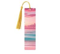 Pink Sunset Hawaiian Sea Palm Tree Unique Double-Sided Artwork Printed Wooden Bookmarks, Artistic Book Accessories Birthday Presents for Men Women Presents for Book Lovers