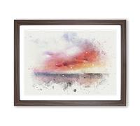 Pink Sunset Over The Ocean In Abstract Modern Art Framed Print | A4 Walnut Framed Wall Art | Ready to Hang | Abstract Nautical Picture | Living Room Bedroom Lounge Office