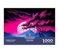 Pink Sunset Sakura Tree Jigsaw Puzzle for Adults 1000 Piece Jigsaw Puzzle Paper Scenic Mountain Relax Gift 52x38cm/1000pcs