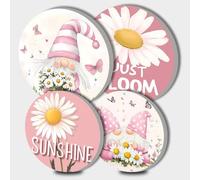 Pink Sunshine Daisy Decor Electric Stove Burner Covers，4 Pcs Spring Decor Round Stove Burner Covers，8 Inches and 10 Inches，Gas Stove Burner Cover,Metal Cooktop Flowers Decorative,Kitchen Decor